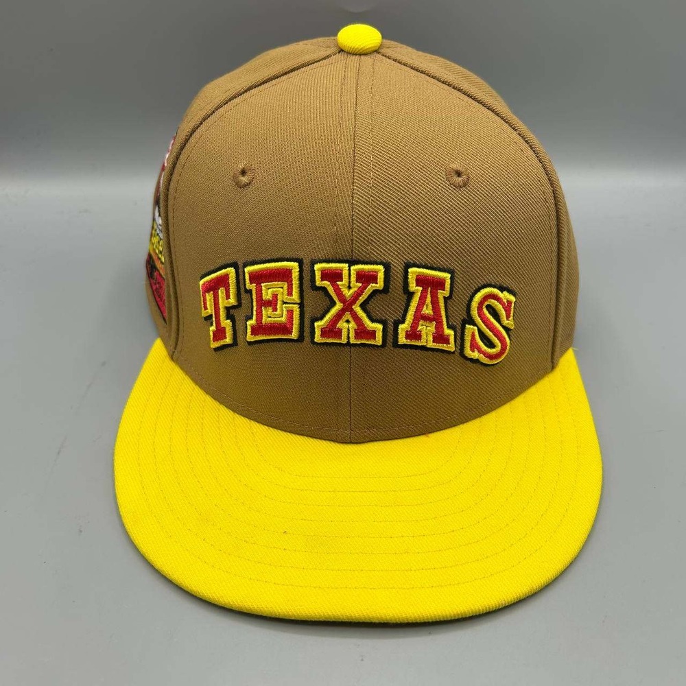 Texas Rangers MLB Hat Men 7 1/4 Brown Yellow 59Fifty New Era Fitted Cap